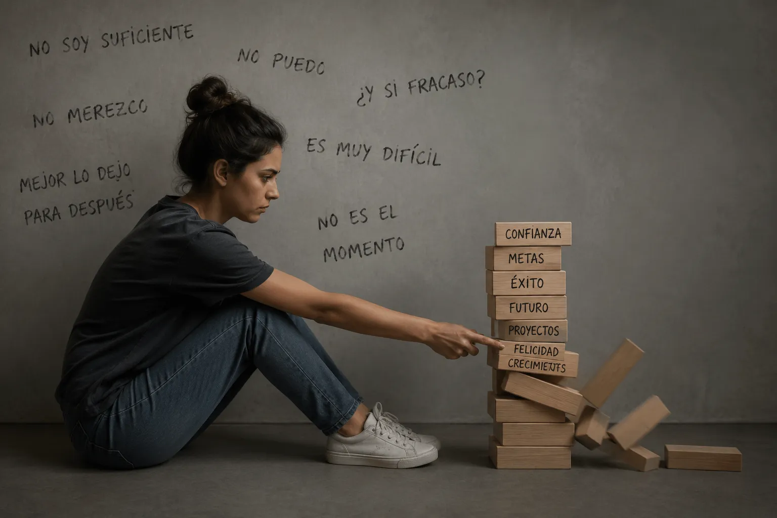 Persona reflexionando sobre patrones de autosabotaje